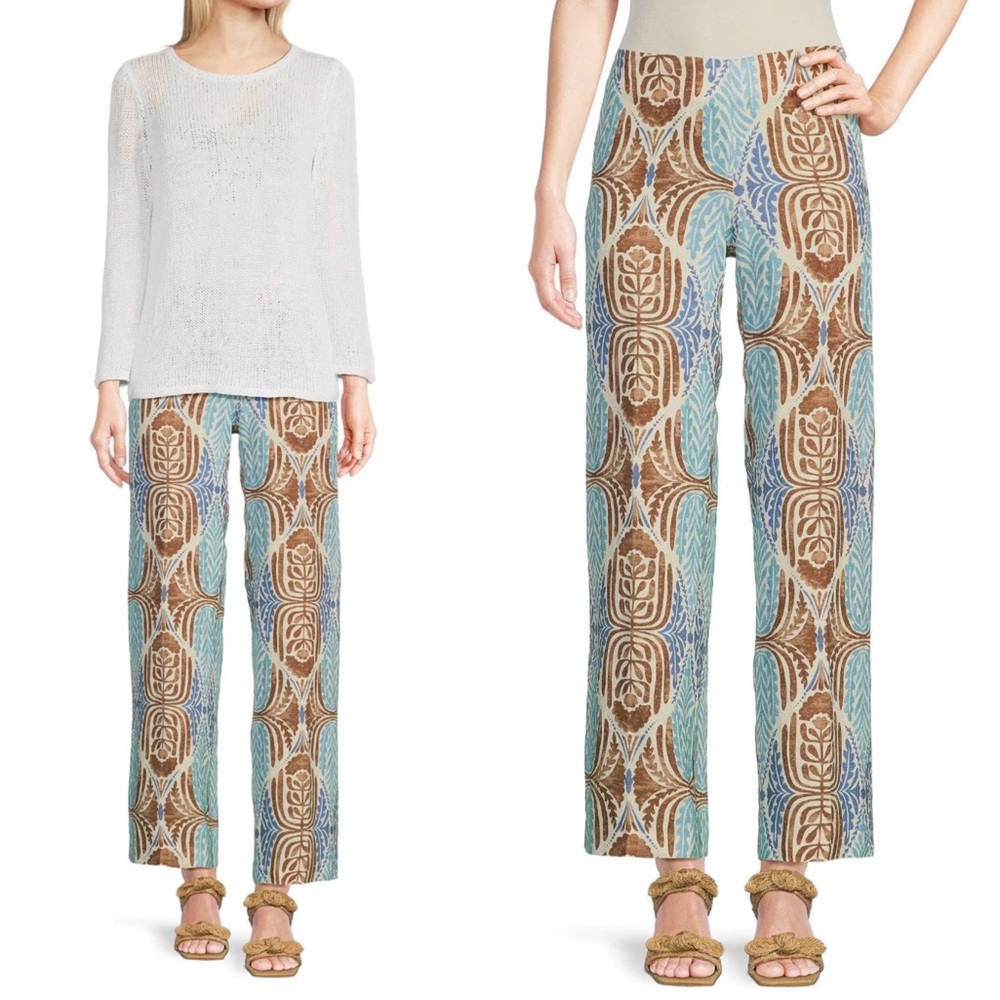 J. McLaughlin Blue and Brown Patterned Wide Leg Pants